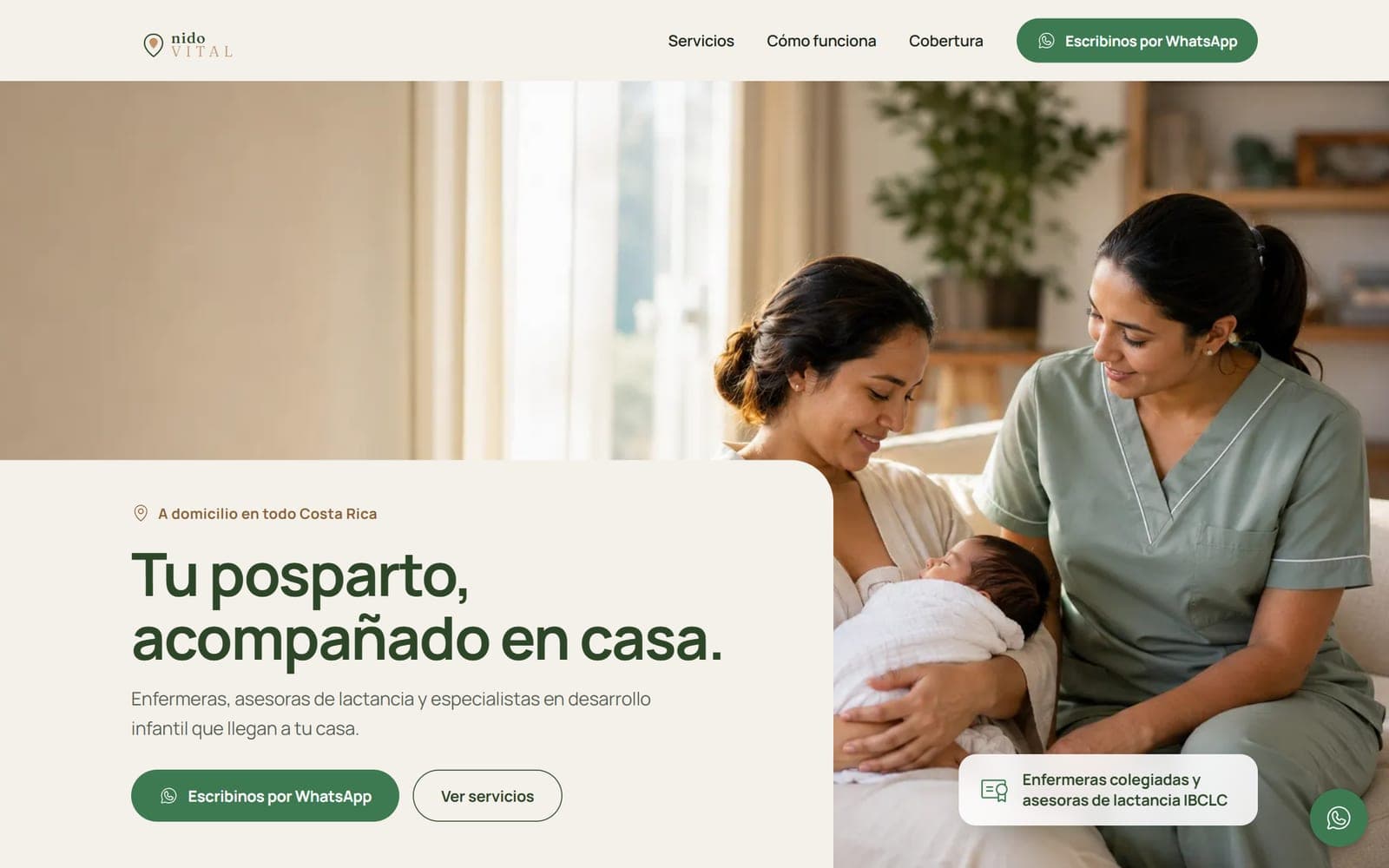 Página de inicio de Nido Vital en computadora